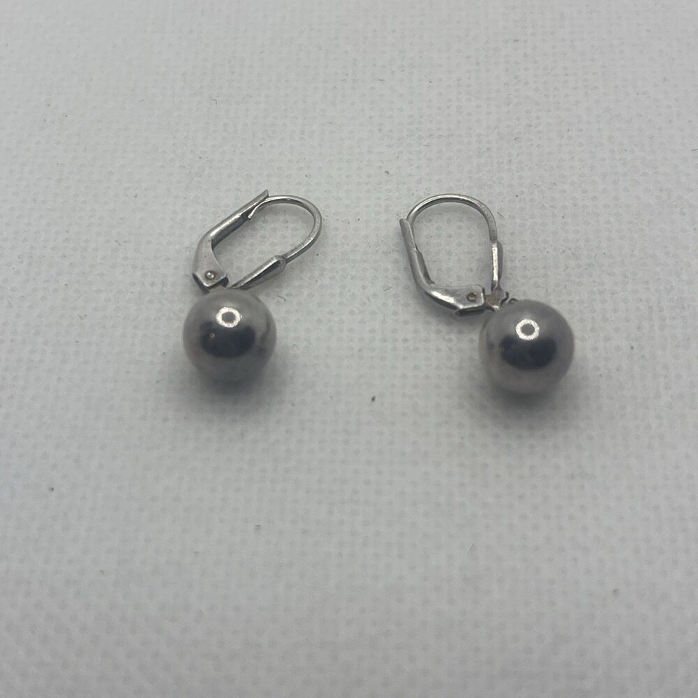 Vintage Sterling Silver Italy Ball Bead Lever Back Dangle 1” Earrings 925